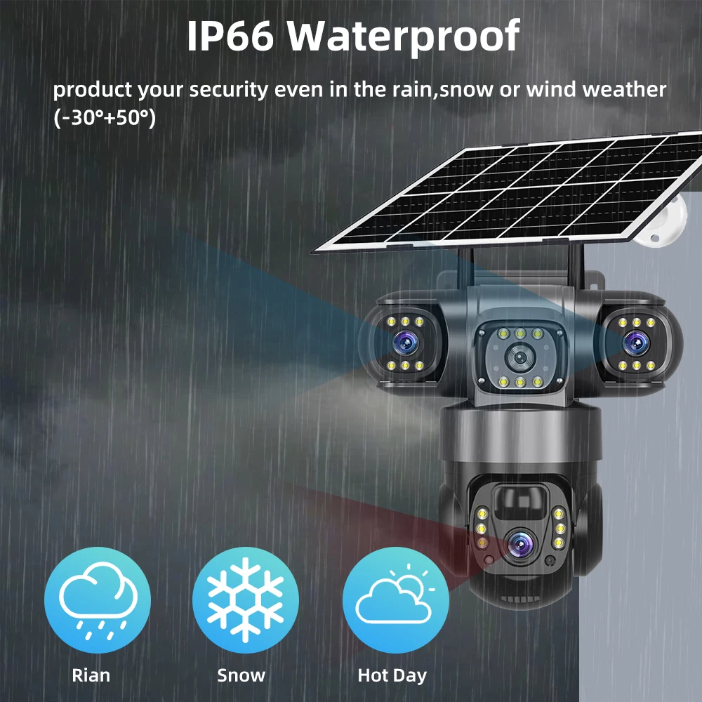 Caméra solaire V380 Pro à 3 objectifs et 3 écrans Caméra