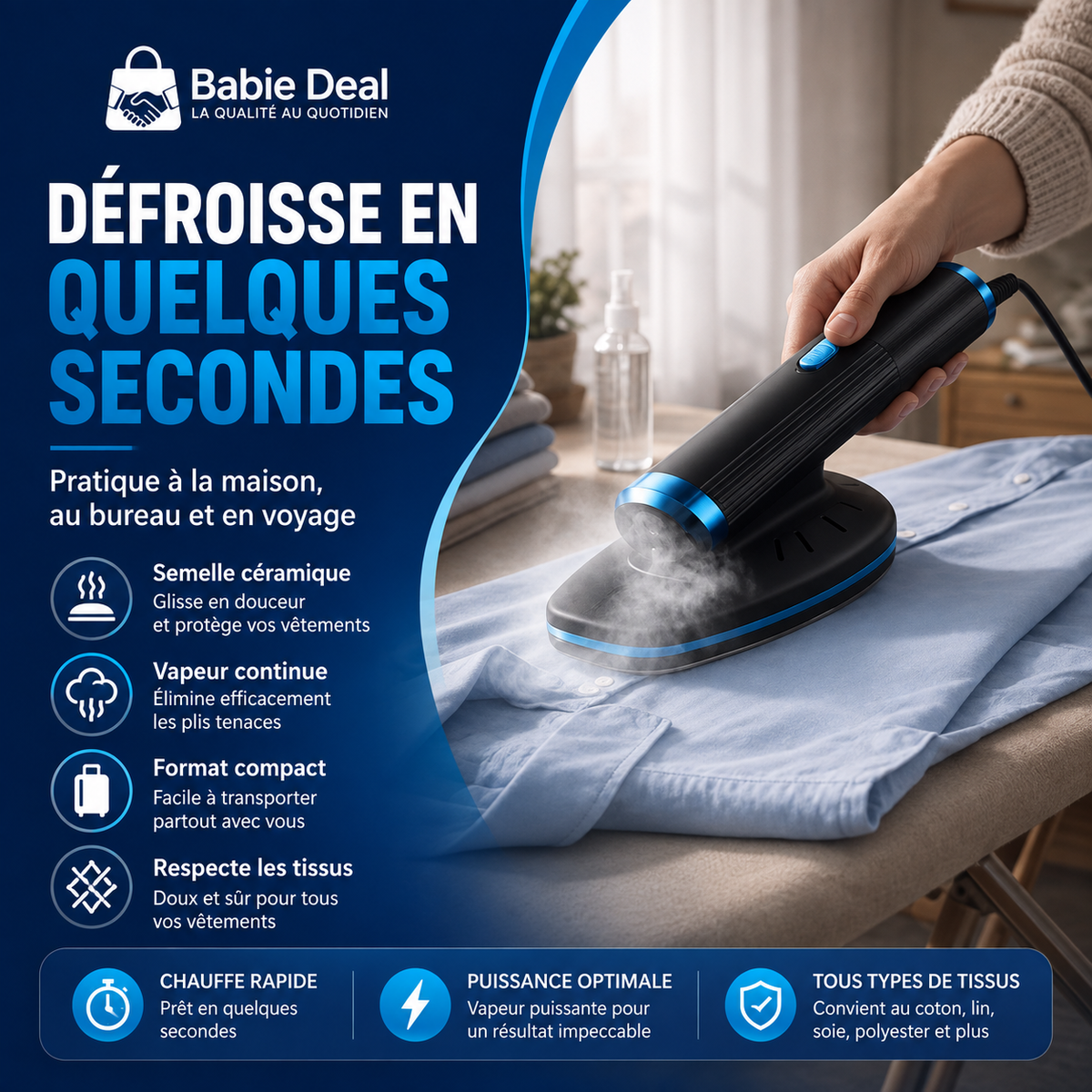 Défroisseur vapeur portable, vue détaillée