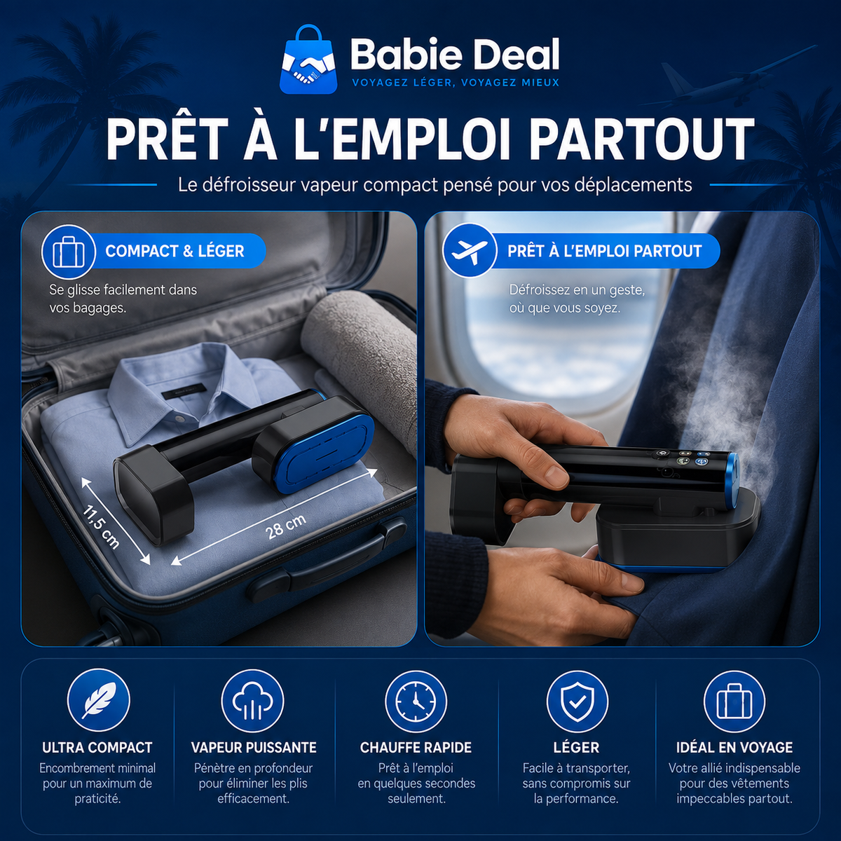 Défroisseur vapeur portable, caractéristiques