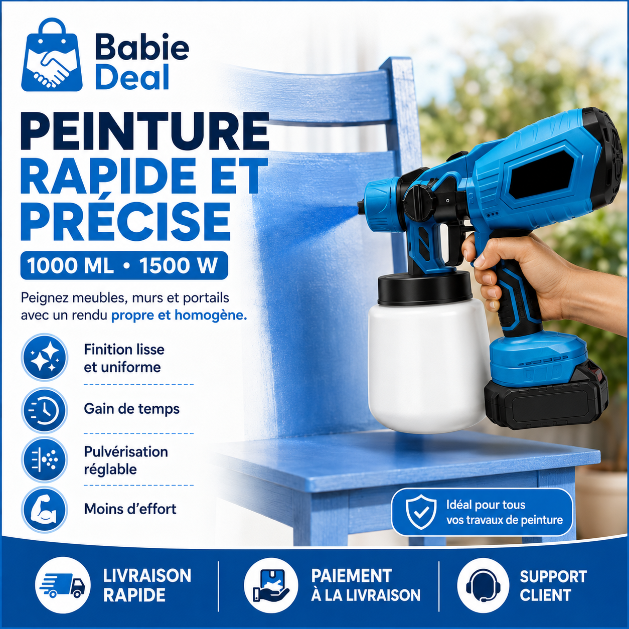 Pistolet à peinture sans fil, vue détaillée