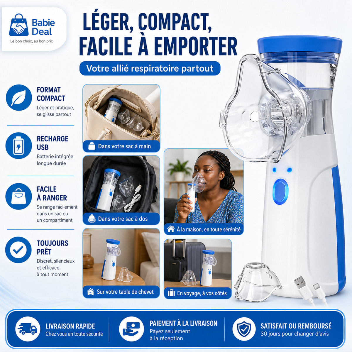 Nébuliseur portable, format compact pour le voyage