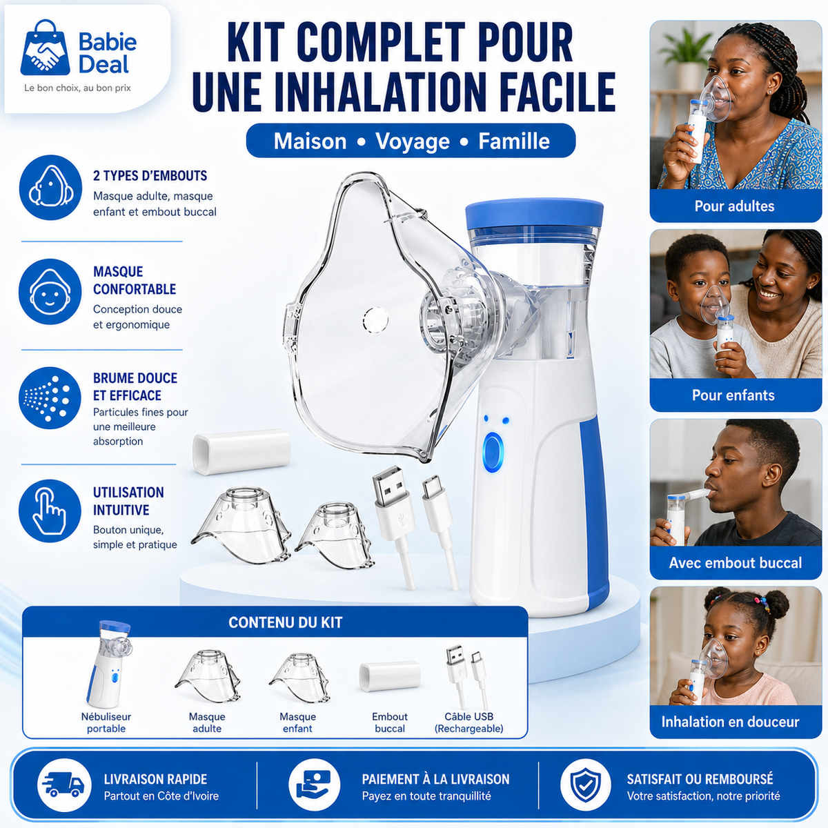 Nébuliseur portable, kit complet pour toute la famille