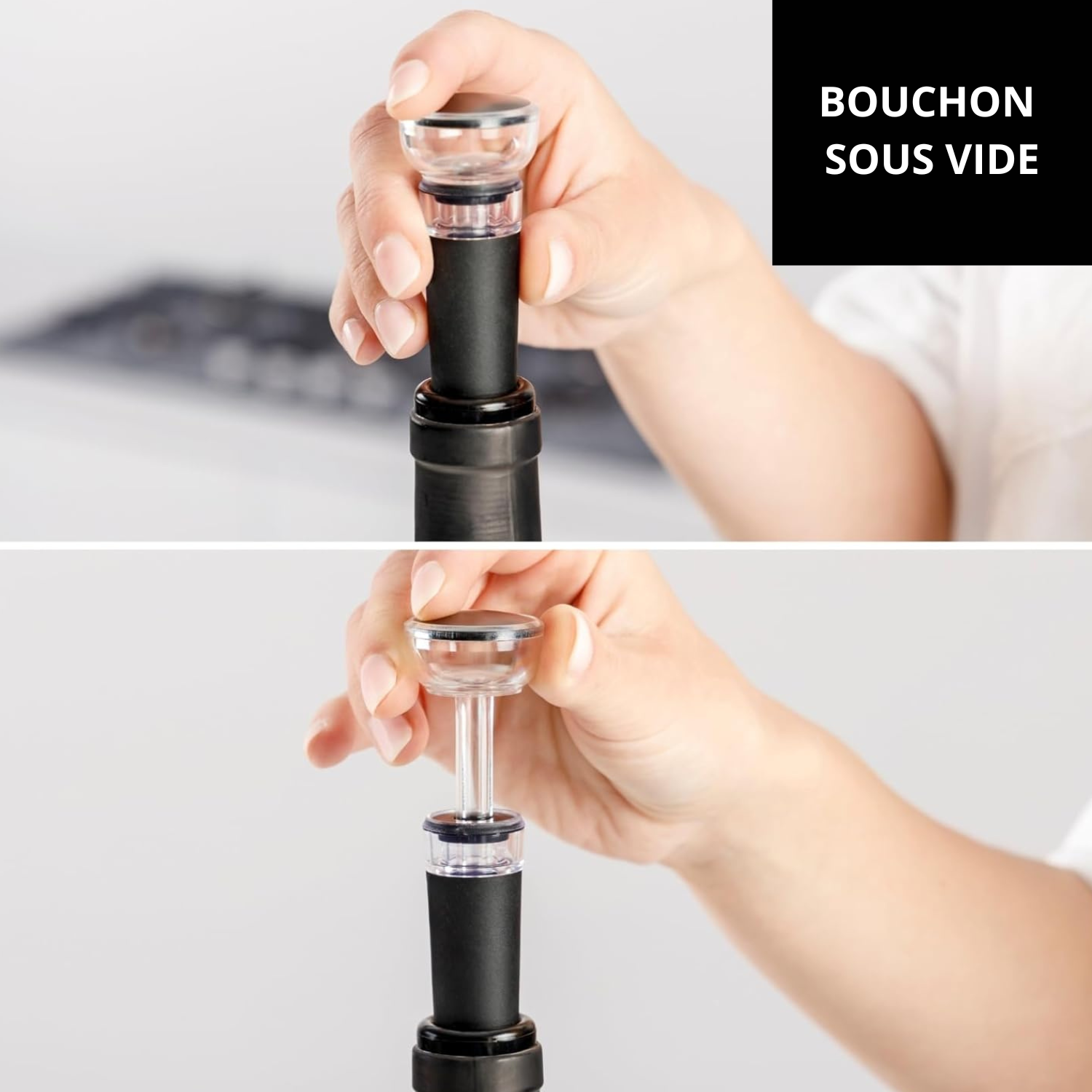 Bouchon sous vide pressé sur le goulot d'une bouteille